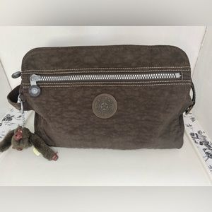 kipling Large Brown Toiletry Travel Makeup Bag W/ Monkey Chain